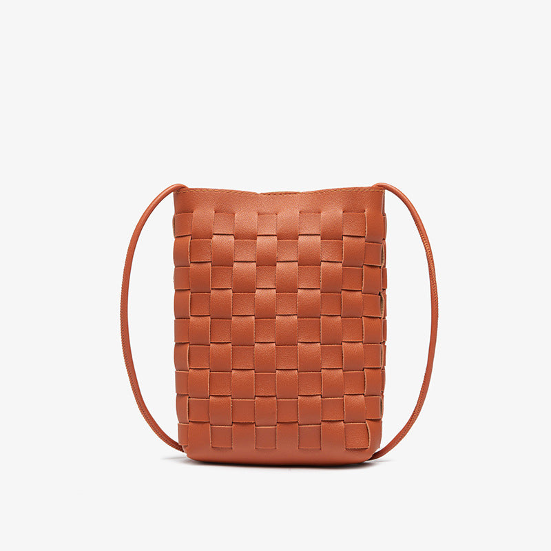 Wholesale PU Woven Simple Messenger Vertical Phone Bag